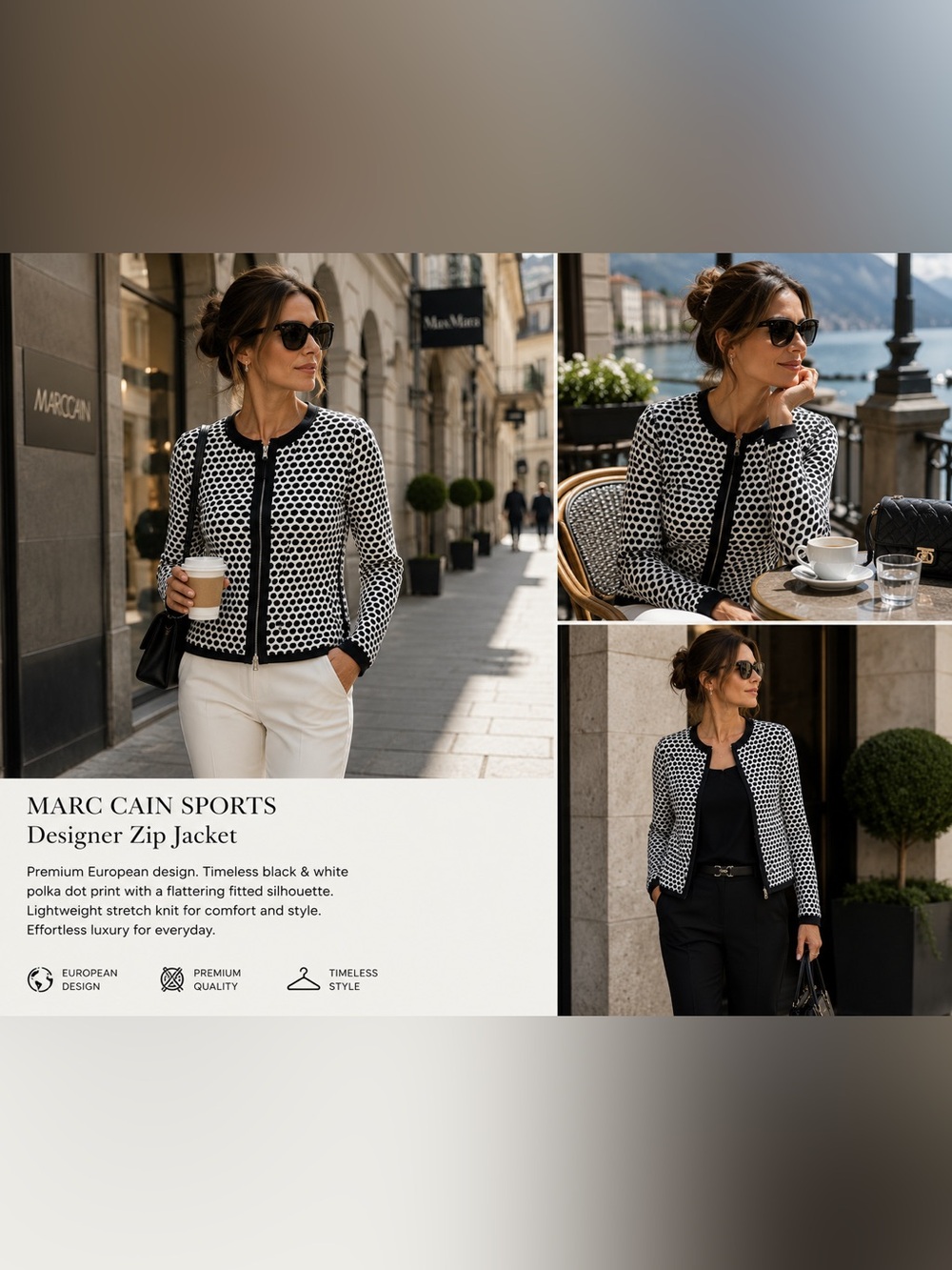 Women’s Designer Stretch Knit Cardigan Black White European Luxury Size M